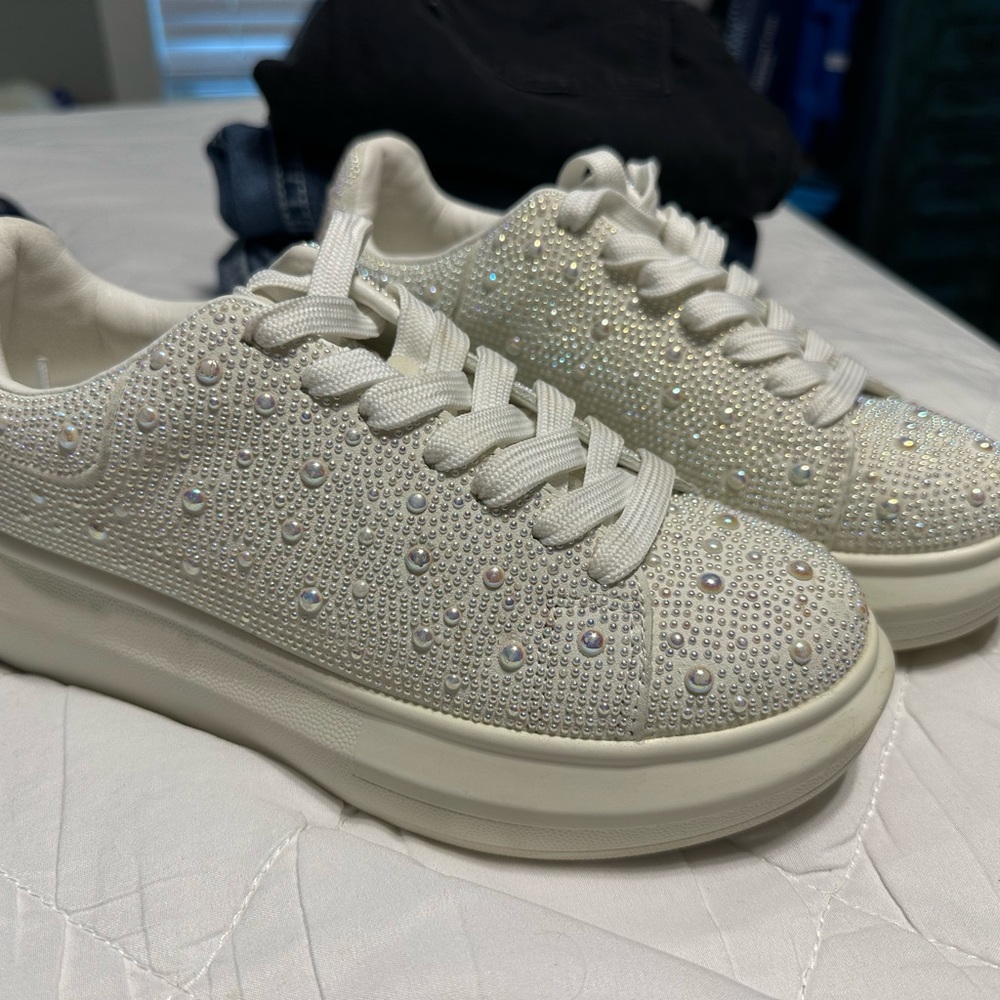 Steve Madden White Rhinestone Sneakers worn once